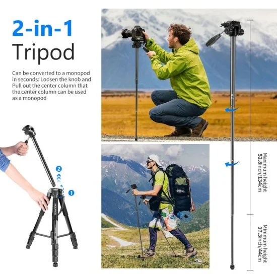 Neewer aluminum alloy camera tripod monopod with pan head(i) _ black